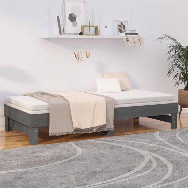 vidaXL Sofá-cama de puxar 2x(100x200) cm pinho maciço cinza