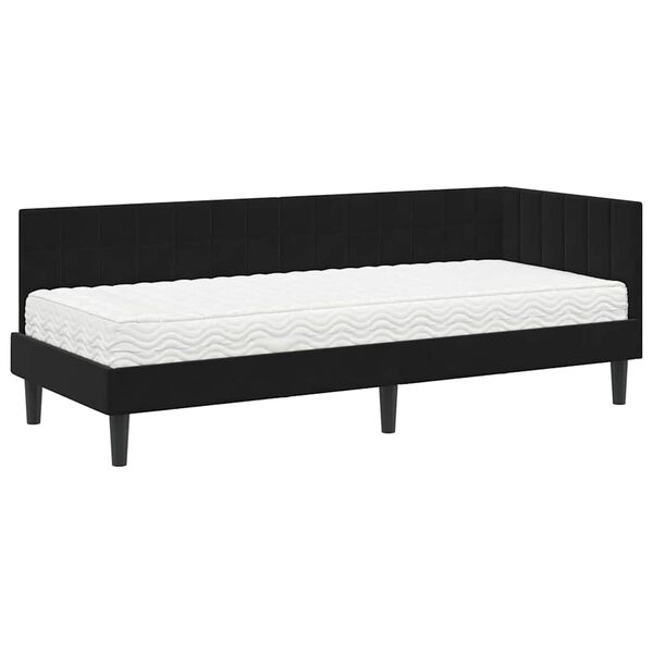 vidaXL Estrutura de Cama de Canto com Colch&atilde;o 2 pcs Preto Veludo