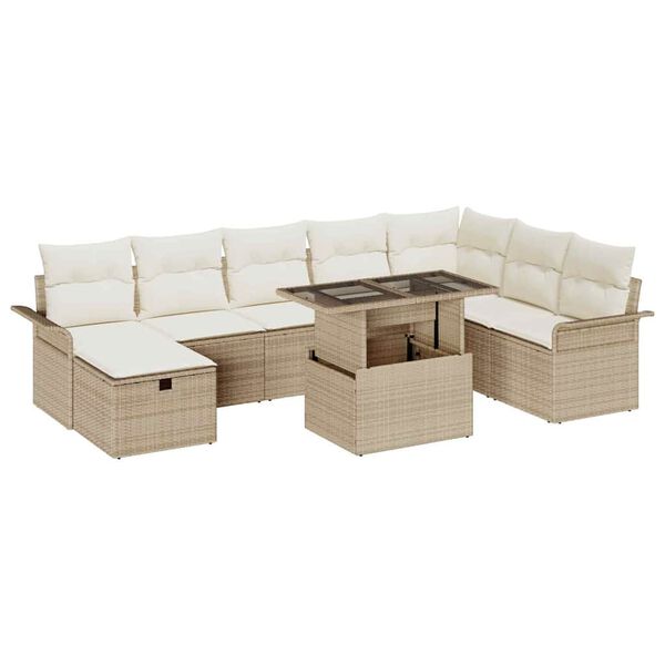 vidaXL Conjunto de Sof&aacute; de Jardim 9 pcs Bege Rattan Sint&eacute;tico
