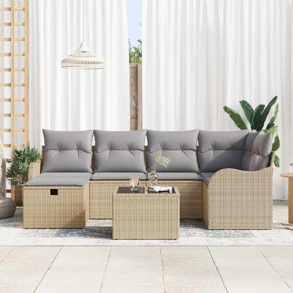 vidaXL Conjunto de Sofá de Jardim 7 pcs Bege Rattan Sintético