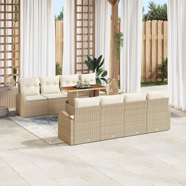 vidaXL Conjunto de Sof&aacute; de Jardim 9 pcs Bege Rattan Sint&eacute;tico