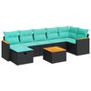 vidaXL 8 pcs conjunto sof&aacute;s de jardim com almofad&otilde;es vime PE preto