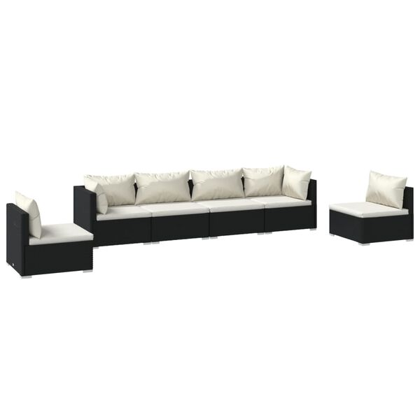 vidaXL 6 pcs conjunto lounge de jardim c/ almofad&otilde;es vime PE preto