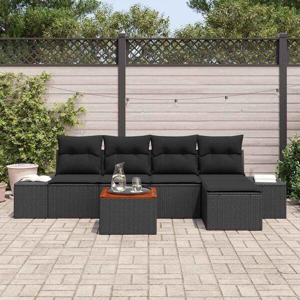 vidaXL Conjunto de Sof&aacute; de Jardim com almofada 6 pcs Preto vime PE