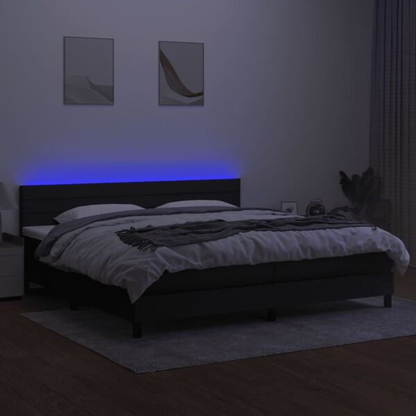 vidaXL Cama box spring c/ colch&atilde;o e LED 200x200 cm tecido preto