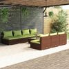 vidaXL 8 pcs conjunto lounge jardim c/ almofad&otilde;es vime PE castanho