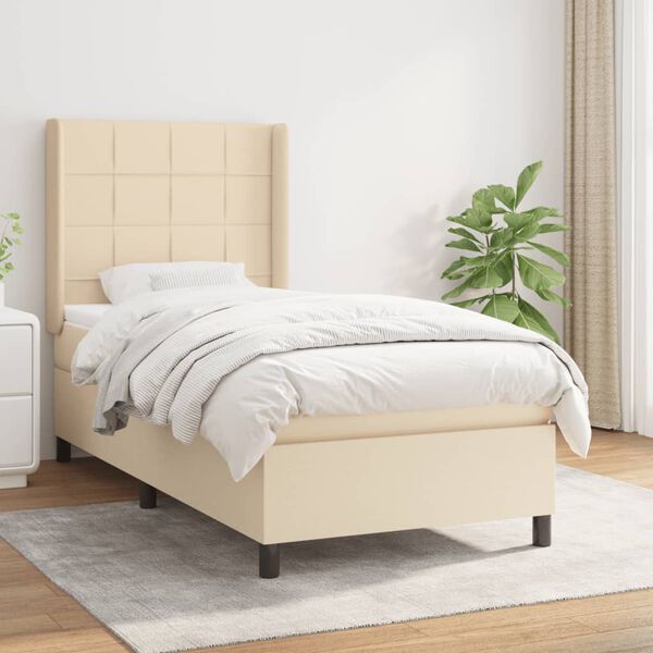 vidaXL Cama com molas/colch&atilde;o 80x200 cm tecido cor cr&egrave;me