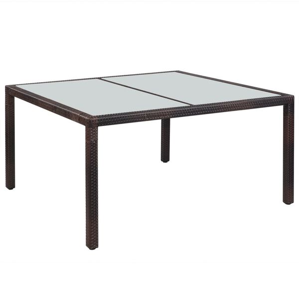 vidaXL Mesa de jardim 150x90x75 cm vime PE castanho e vidro