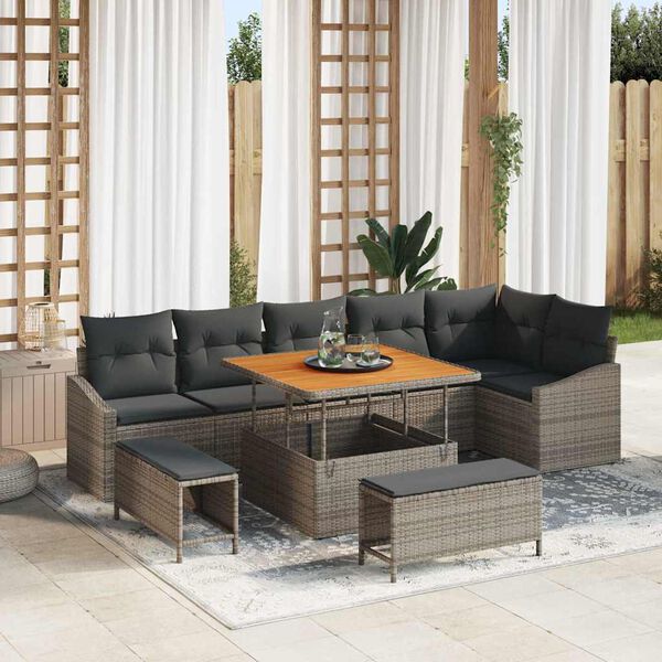 vidaXL Conjunto de Sof&aacute; de Jardim 9 pcs Cinzeto Rattan Sint&eacute;tico