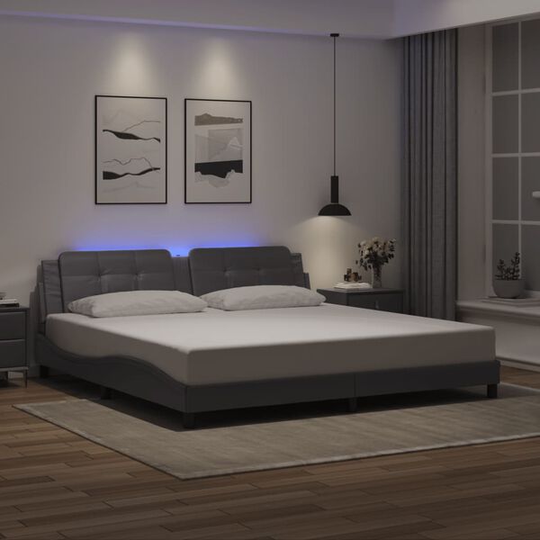 vidaXL Estrutura de cama com LED sem colch&atilde;o Zadar 200x200cm cinzento