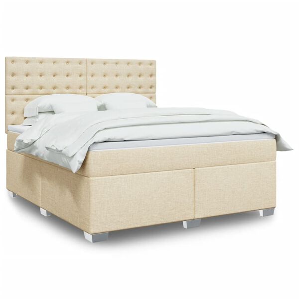 vidaXL Cama com molas/colch&atilde;o 180x200 cm tecido cor creme