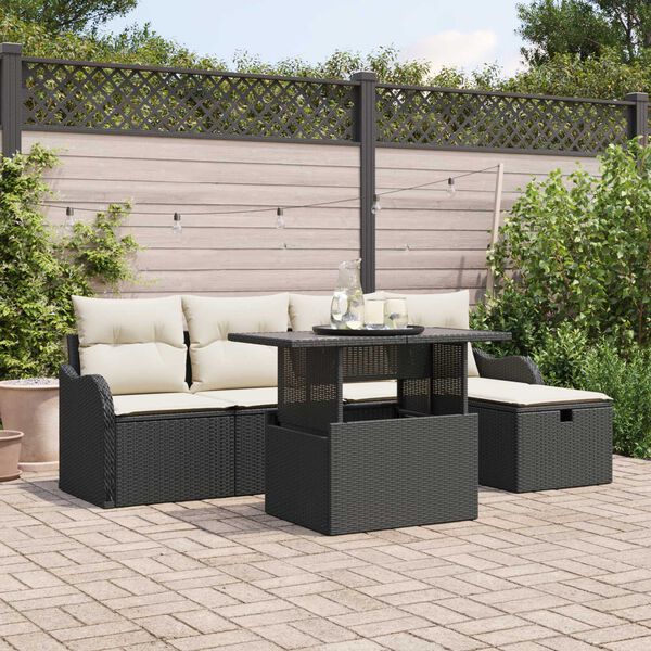 vidaXL Conjunto de Sof&aacute; de Jardim 6 pcs Preto Rattan Sint&eacute;tico