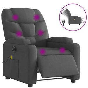 vidaXL Poltrona reclin&aacute;vel de massagens el&eacute;trica tecido cinza-escuro