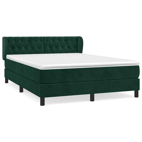 vidaXL Cama com molas/colch&atilde;o 140x200 cm veludo verde-escuro