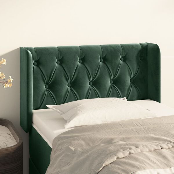 vidaXL Cabeceira de cama c/ abas veludo 83x16x78/88 cm verde-escuro