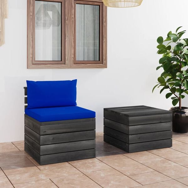 vidaXL 2 pcs conjunto lounge de paletes com almofad&otilde;es pinho maci&ccedil;o
