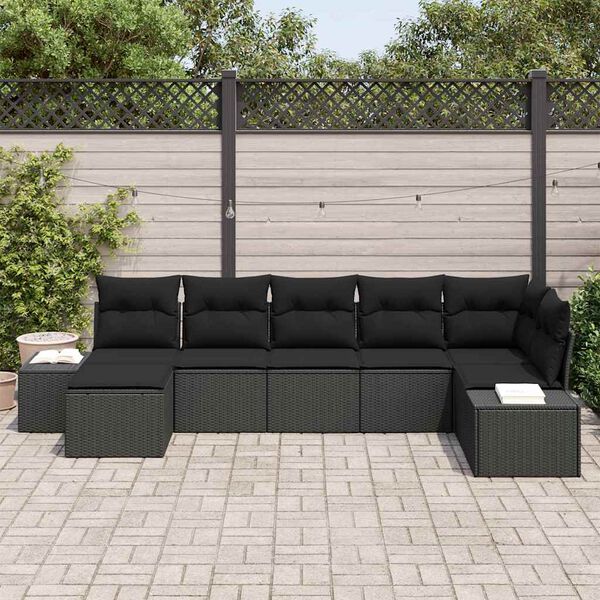 vidaXL Conjunto de Sof&aacute; de Jardim com almofada 7 pcs Preto vime PE