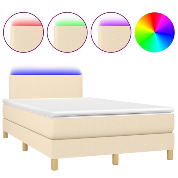 vidaXL Cama box spring c/ colch&atilde;o e LED 120x200 cm tecido cor creme