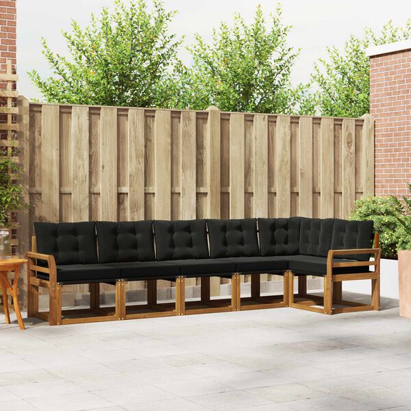 vidaXL Conjunto de Sof&aacute;s para Exterior 6 pcs Natural e Preto