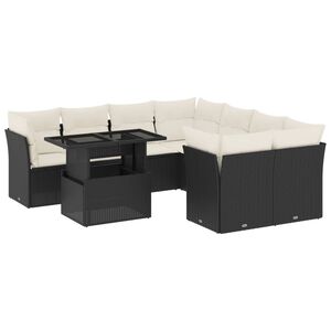 vidaXL 9 pcs conjunto de sof&aacute;s p/ jardim c/ almofad&otilde;es vime PE preto