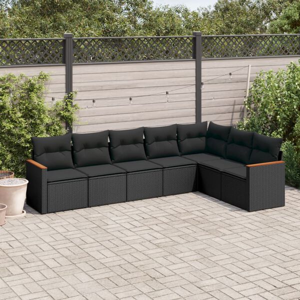 vidaXL 7 pcs conjunto de sof&aacute;s p/ jardim c/ almofad&otilde;es vime PE preto