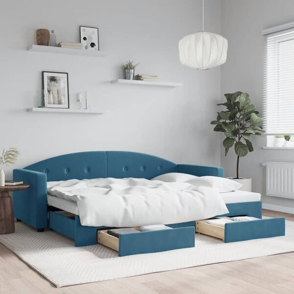 vidaXL Sofá-cama com gavetão e gavetas 80x200 cm veludo azul