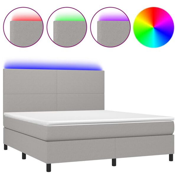 vidaXL Cama box spring c/ colch&atilde;o e LED 160x200 cm tecido cinza-claro