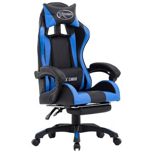 vidaXL Cadeira estilo corrida c/ apoio p&eacute;s couro artificial azul/preto