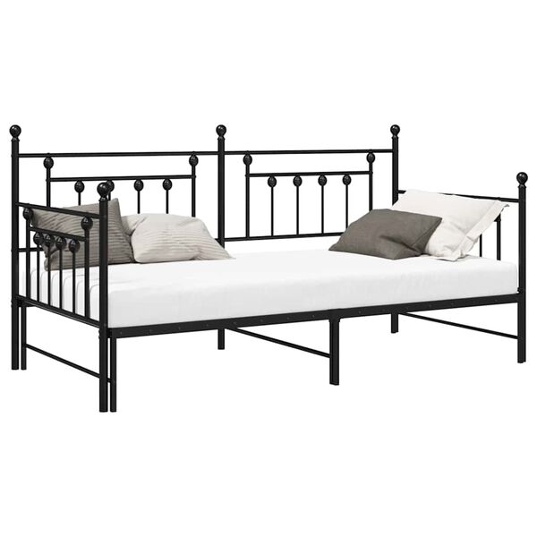 vidaXL Estrutura de cama de dia com cabeceira Preto 107 x 203 cm Aço