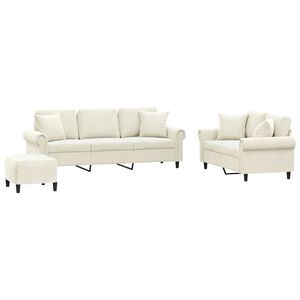 vidaXL 3 pcs conjunto de sof&aacute;s com almofadas veludo cor creme