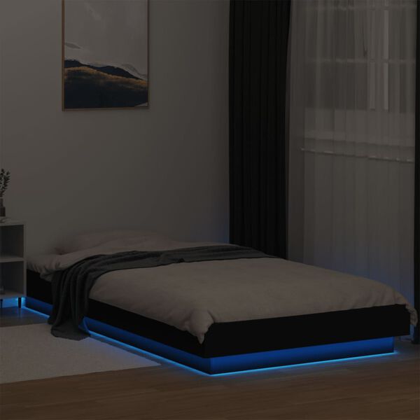 vidaXL Estrutura cama c/ luzes LED 75x190cm derivados de madeira preto