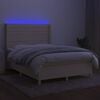 vidaXL Cama box spring c/ colch&atilde;o e LED 140x190 cm tecido cor creme