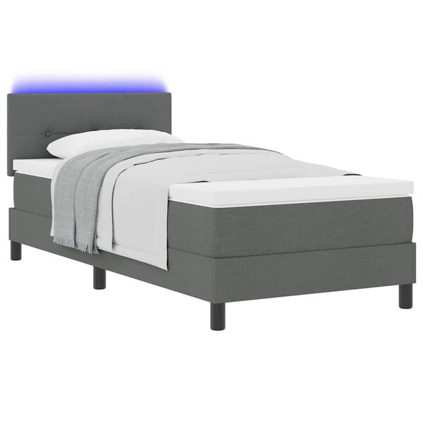 vidaXL Cama Box com colch&atilde;o com led Cinzento escuro 90 x 200 cm tecido