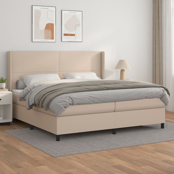 vidaXL Cama com molas/colch&atilde;o 200x200 cm couro artificial cappuccino