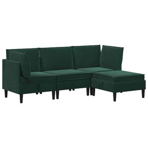 vidaXL Conjunto de M&oacute;veis para Sala de Estar 4 pcs Verde-Escuro Veludo