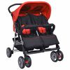 vidaXL Carrinho de beb&eacute; para g&eacute;meos, a&ccedil;o vermelho e preto
