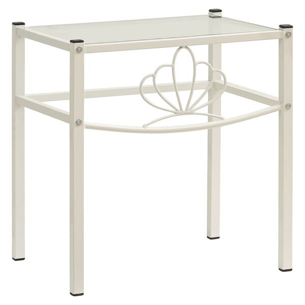 vidaXL Mesa cabeceira 42,5x33x44,5cm metal branco e vidro transparente