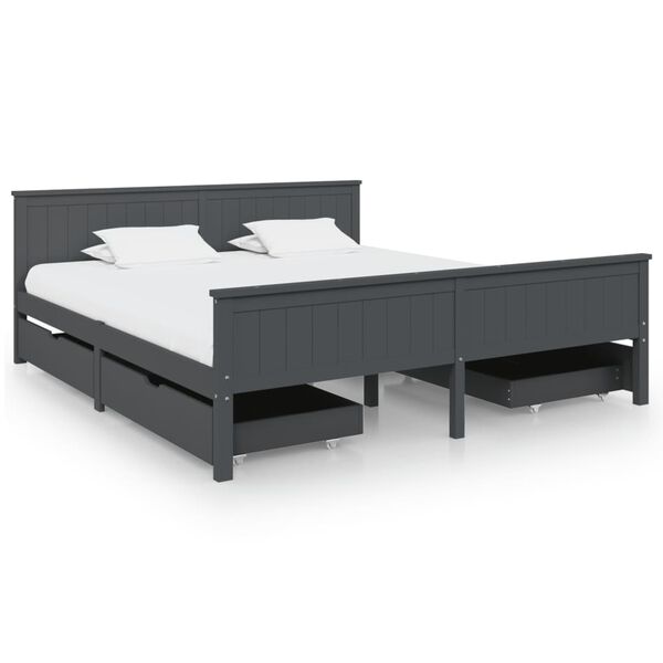 vidaXL Estrutura cama c/ 4 gavetas 180x200cm pinho maci&ccedil;o cinza-escuro