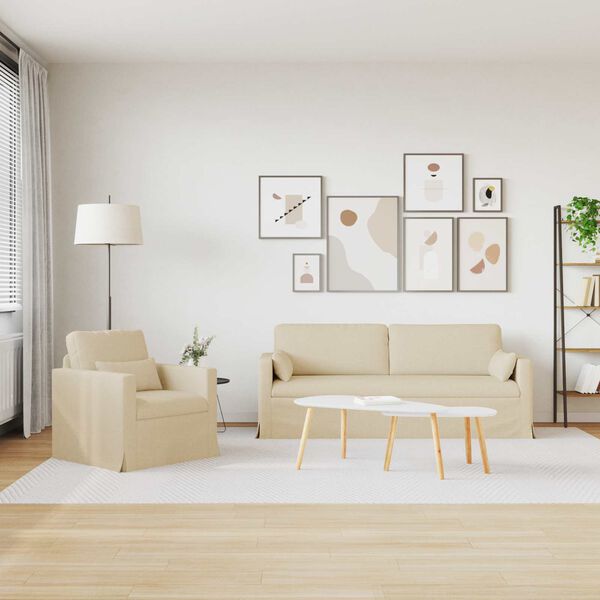 vidaXL Sof&aacute; 2 pcs Creme 198 x 78 x 80 cm tecido