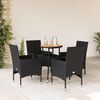 vidaXL 5 pcs conjunto jantar jardim c/ almofad&otilde;es vime PE/ac&aacute;cia preto