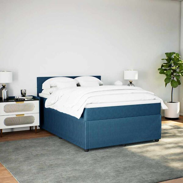 vidaXL Cama com molas/colch&atilde;o 160x200 cm veludo azul