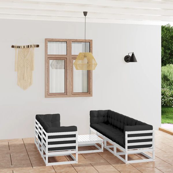 vidaXL 8 pcs conjunto lounge de jardim com almofad&otilde;es pinho maci&ccedil;o