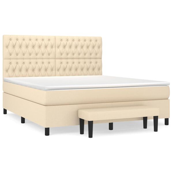 vidaXL Cama com molas/colch&atilde;o 180x200 cm tecido cor creme