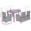vidaXL 7 pcs conjunto de jantar p/ jardim c/ almofad&otilde;es vime PE cinza