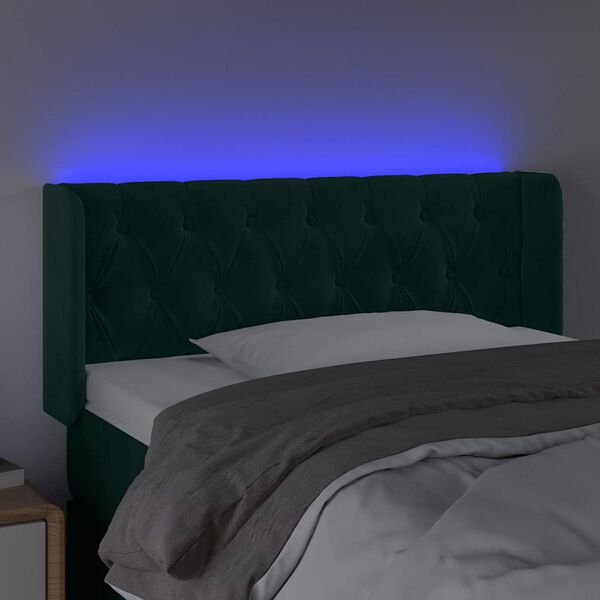 vidaXL Cabeceira cama c/ luzes LED veludo 103x16x78/88 cm verde-escuro