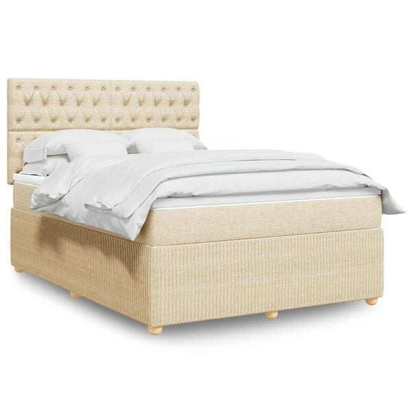 vidaXL Cama com molas/colch&atilde;o 140x190 cm tecido cor creme