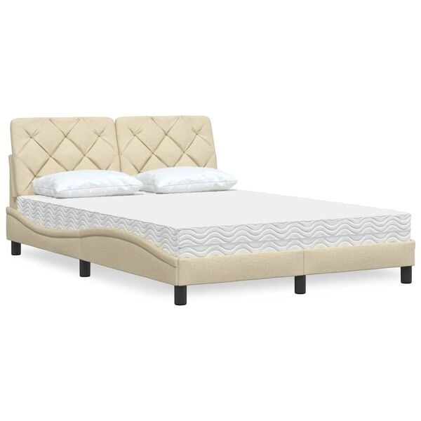 vidaXL Cama com colch&atilde;o 120x200 cm tecido cor creme