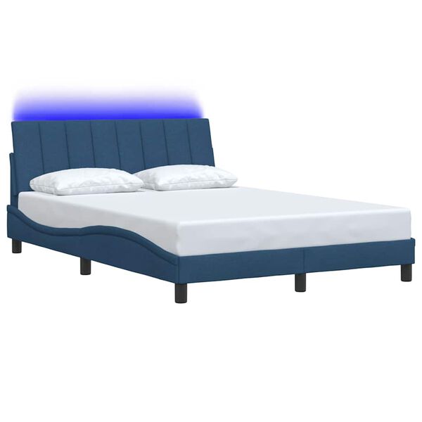 vidaXL Estrutura de cama sem colch&atilde;o Hanko 140x200 cm tecido azul
