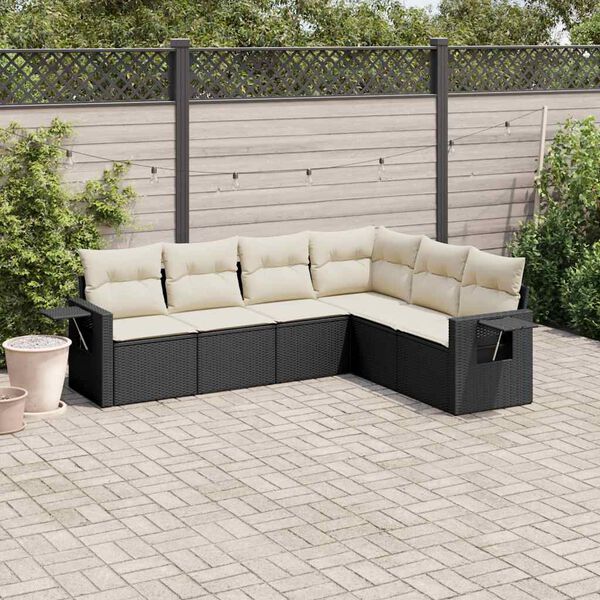 vidaXL 6 pcs conjunto sof&aacute;s de jardim c/ almofad&otilde;es vime PE preto
