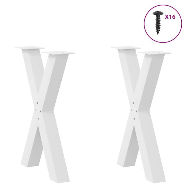 vidaXL P&eacute;s para mesa de jantar em formato de X, 2 pe&ccedil;as, branco, 50x(72-73) cm, a&ccedil;o